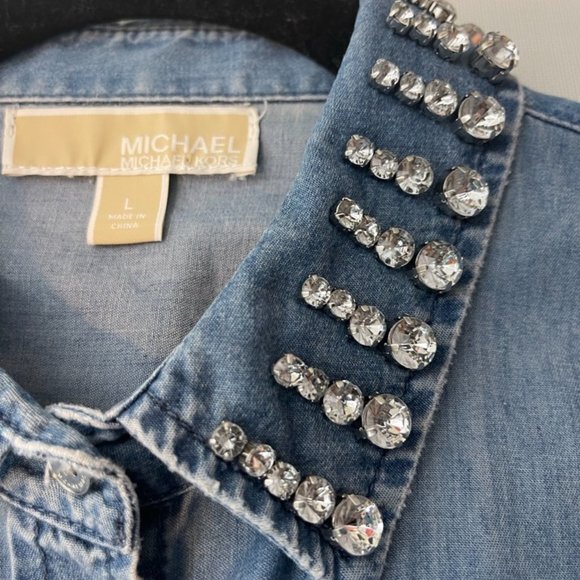 COPY - Michael Kors Denim Button down with Bling Color Size L - Picture 4 of 8